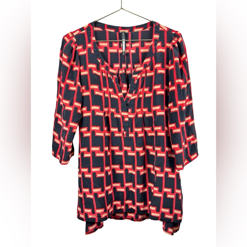 Plenty by Tracy Reese Women’s silk Geometric Red and Black Blouse